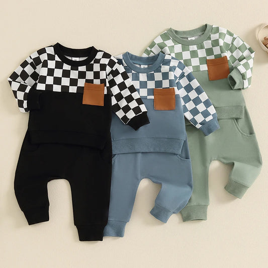 Toddler Boy Fall Clothes Checkerboard